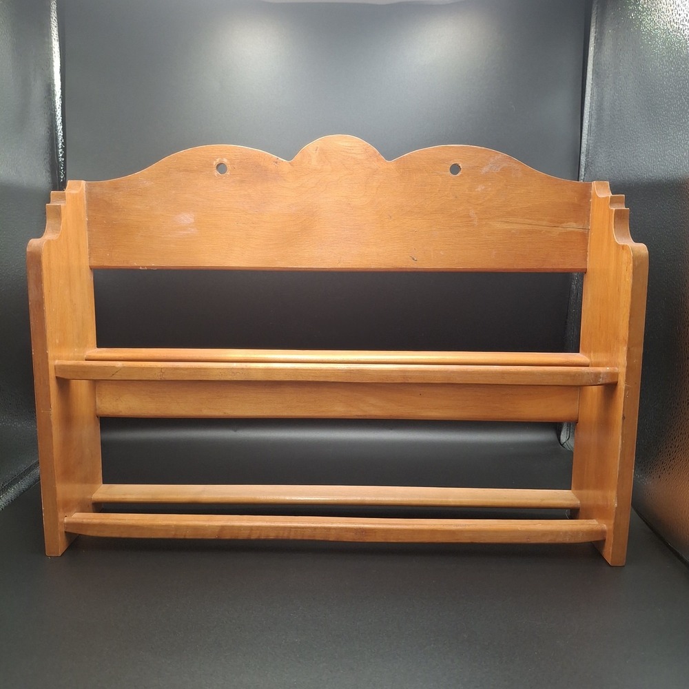 Vintage Wooden 2-Tier Spice Rack Wall Hanging Shelf Scalloped Country Farmhouse